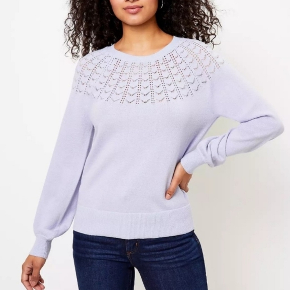 Loft lavender partial wool blend pointelle knit sweater